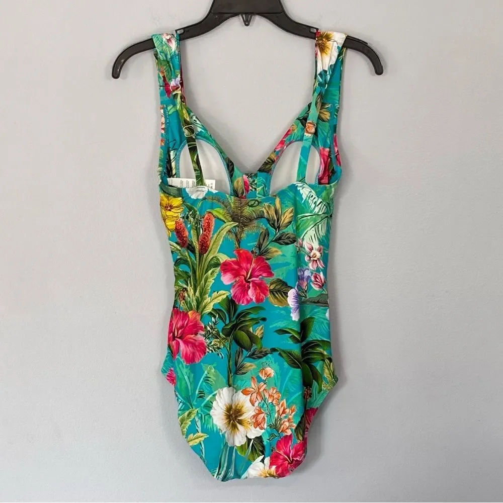 Jantzen Surplice Mio Tummy Control 1-Piece Swim Suit Swimsuit Tropical Floral 4